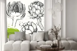 Naklejka: Aartichoke. zestaw ręcznie rysowane karczocha. świeża żywność