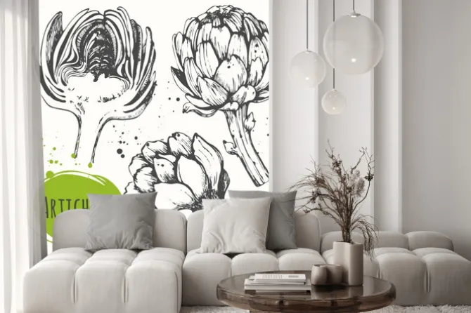 Naklejka: Aartichoke. zestaw ręcznie rysowane karczocha. świeża żywność