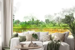 Naklejka: Abstract colofrul tree land field landscape on watercolor illustration