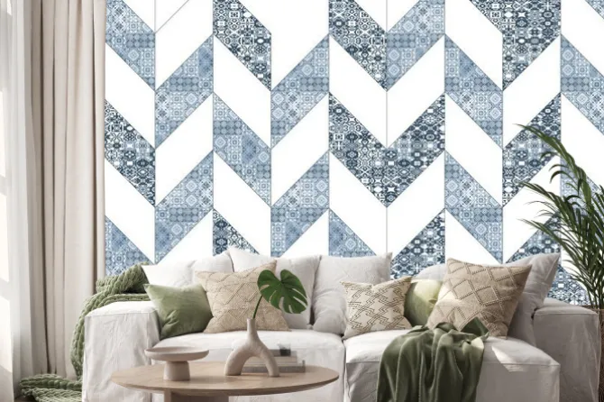 Naklejka: Abstract digital illustration of seamless gray trapezoid shapes