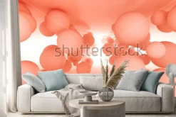 Naklejka: Abstract geometric background with balls in tunnel. 3d illustration.