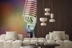 Naklejka: Abstract grunge background with retro microphone