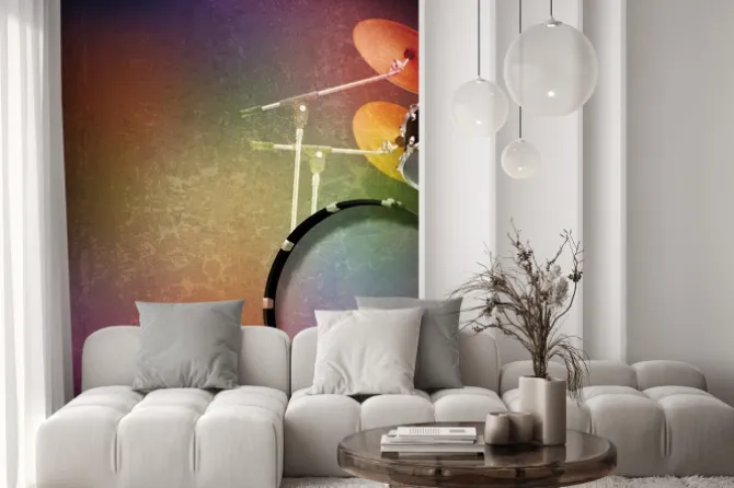 Naklejka: Abstract grunge background with drum kit