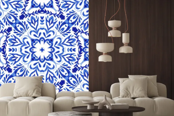 Naklejka: Abstract hand drawn watercolor tile seamless ornamental pattern.