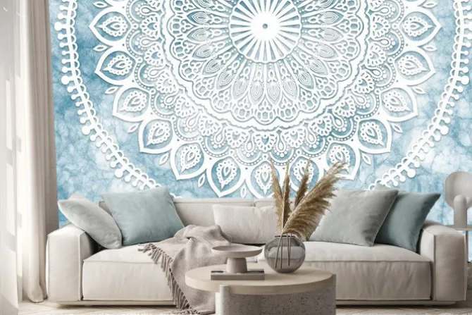 Naklejka: Abstract mandala graphic design and watercolor digital art painting