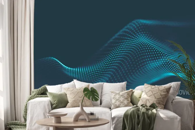 Naklejka: Abstract music background. big data particle flow visualisation.