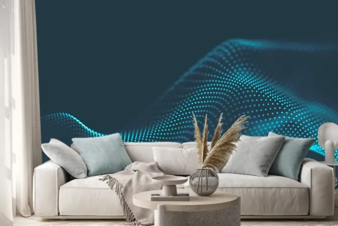 Naklejka: Abstract music background. big data particle flow visualisation.