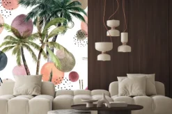 Naklejka: Abstract tropical pattern with palm trees. watercolor seamless