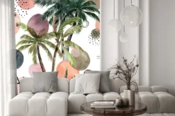 Naklejka: Abstract tropical pattern with palm trees. watercolor seamless