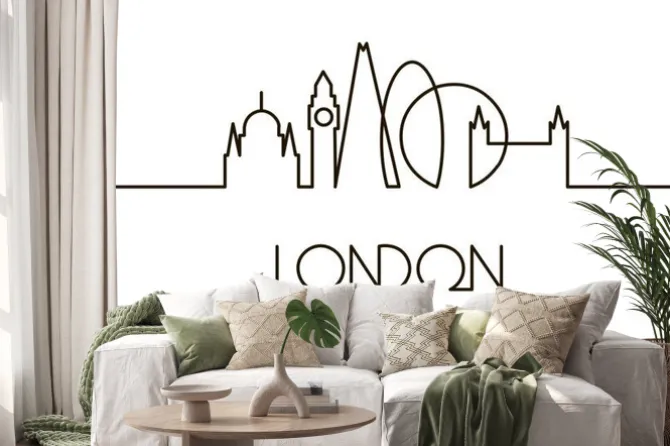 Naklejka: Abstrakcjonistyczna liniowa ilustracja londyński miasto na białym