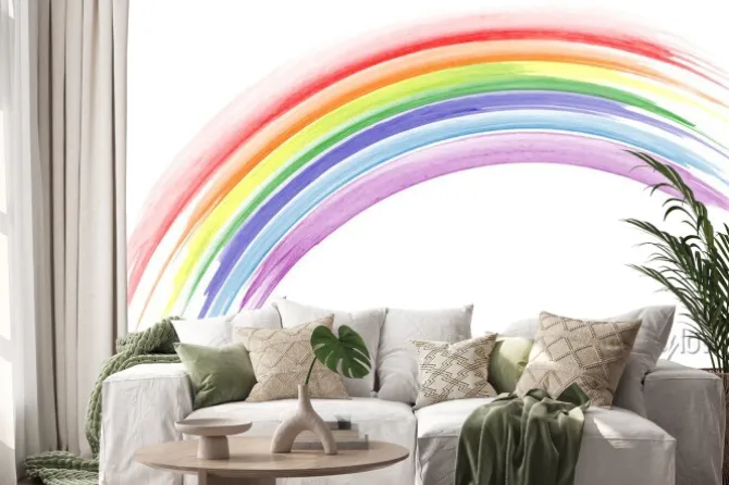 Naklejka: Abstrakcyjna akwarela z tęczowym motywem