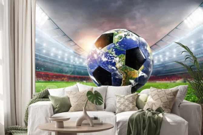 Naklejka: Abstrakcyjna piłka nożna z planetą ziemią