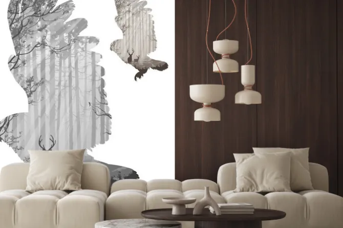 Naklejka: Abstrakcyjna sowa z lasem