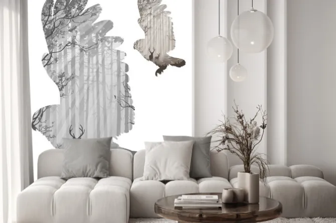 Naklejka: Abstrakcyjna sowa z lasem