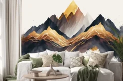 Naklejka: Abstrakcyjne akwarelowe góry ze złotawymi akcentami