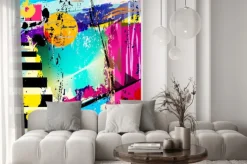 Naklejka: Abstrakcyjne tło z kwadratów, trójkątów, pociągnięcia pędzlem