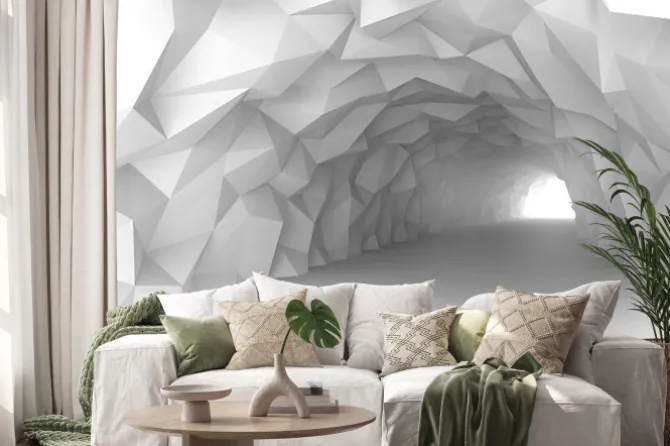 Naklejka: Abstrakcyjne wnętrze tunelu z geometrycznymi ścianami