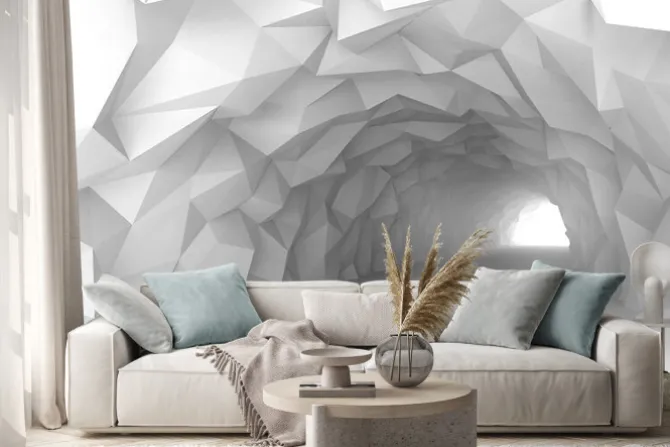 Naklejka: Abstrakcyjne wnętrze tunelu z geometrycznymi ścianami