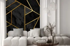 Naklejka: Abstrakcyjny czarny marmur ze złotymi liniami