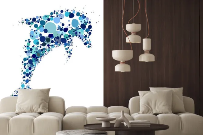 Naklejka: Abstrakcyjny delfin z niebieskich kółek