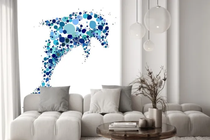 Naklejka: Abstrakcyjny delfin z niebieskich kółek