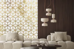 Naklejka: Abstrakcyjny marmur ze złotawymi sześcianami