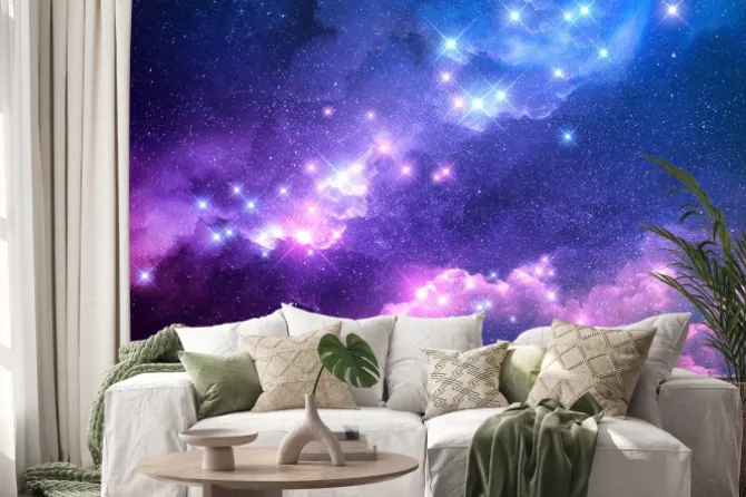 Naklejka: Abstrakta różowy i błękitny galaxy tło wypełniał z jaskrawymi