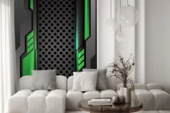 Naklejka: Abstrakta zielony zmrok - szary futurystyczny na okrąg siatce