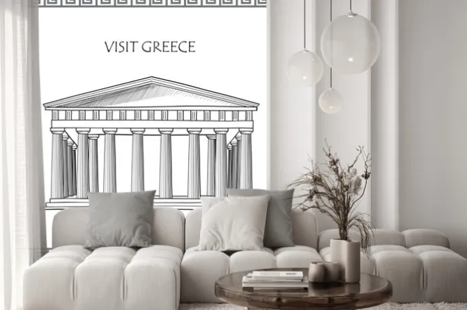 Naklejka: Acropolis in athens, greece. visit greece card. ornamental traditional