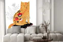 Naklejka: Ładny ręcznie przygotowany kota