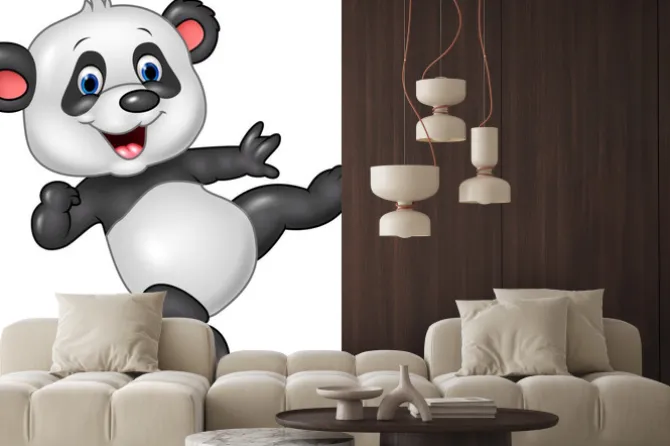 Naklejka: Adorable baby panda na białym tle