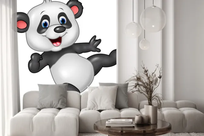 Naklejka: Adorable baby panda na białym tle