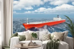 Naklejka: Ładunek statku w burzliwym oceanie