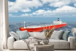 Naklejka: Ładunek statku w burzliwym oceanie