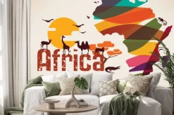 Naklejka: Afryka mapa podróże, decrative symbolem kontynentu afryki z eth