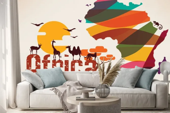 Naklejka: Afryka mapa podróże, decrative symbolem kontynentu afryki z eth