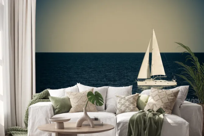 Naklejka: Żaglówka na morzu