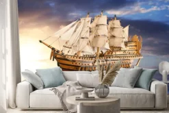 Naklejka: Żaglówka o zachodzie słońca