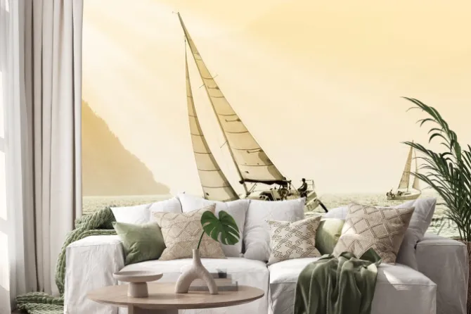 Naklejka: Żaglówki na tle nieba o zachodzie słońca