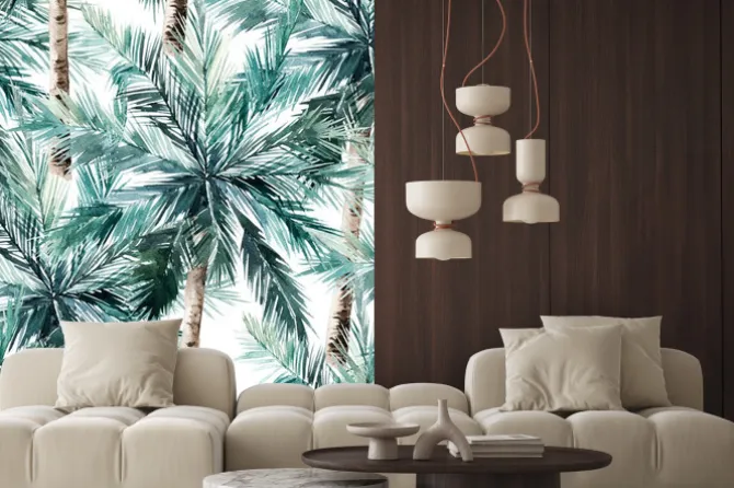 Naklejka: Akwarela bezszwowe wzór. lato tropikalnych drzew palmowych tło.