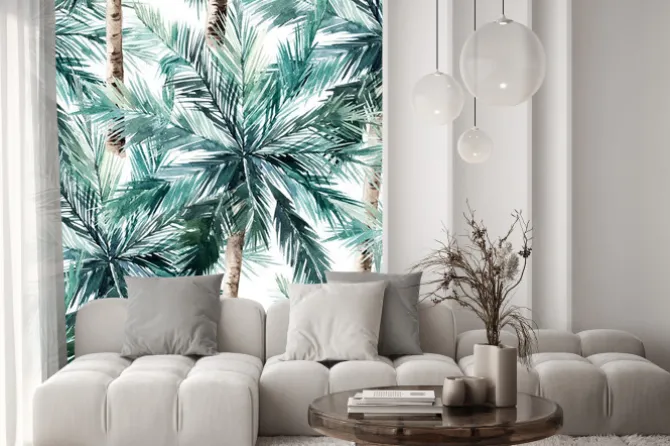 Naklejka: Akwarela bezszwowe wzór. lato tropikalnych drzew palmowych tło.