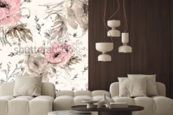 Naklejka: Akwarela bezszwowe wzór dzikich maków i trawy y