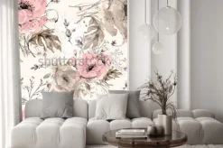 Naklejka: Akwarela bezszwowe wzór dzikich maków i trawy y