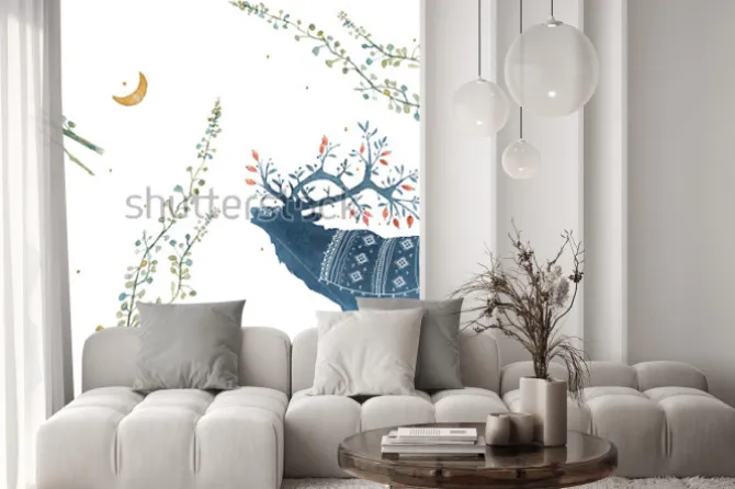 Naklejka: Akwarela bezszwowe wzór z oddziałów skandynawskich elementów,