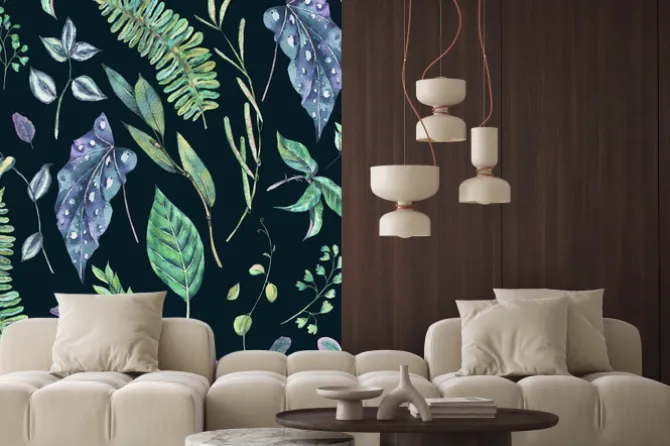 Naklejka: Akwarela bezszwowych wzór zielonych liści egzotycznych