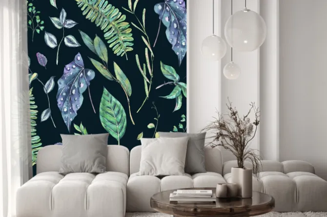 Naklejka: Akwarela bezszwowych wzór zielonych liści egzotycznych