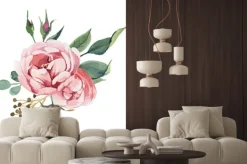 Naklejka: Akwarela bukiet kwiatów piwonii i blosom izolować na białym tle