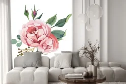 Naklejka: Akwarela bukiet kwiatów piwonii i blosom izolować na białym tle