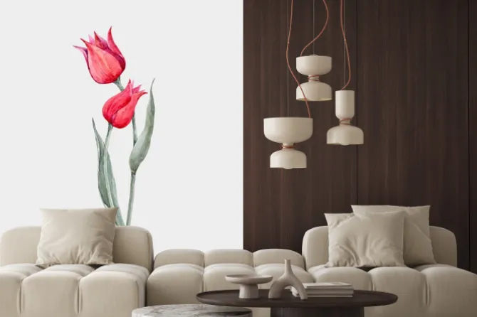 Naklejka: Akwarela czerwony tulipan