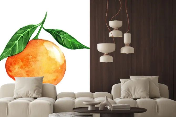 Naklejka: Akwarela dojrzałe pomarańczowe owoce mandarynki cytrusowe odizolowane